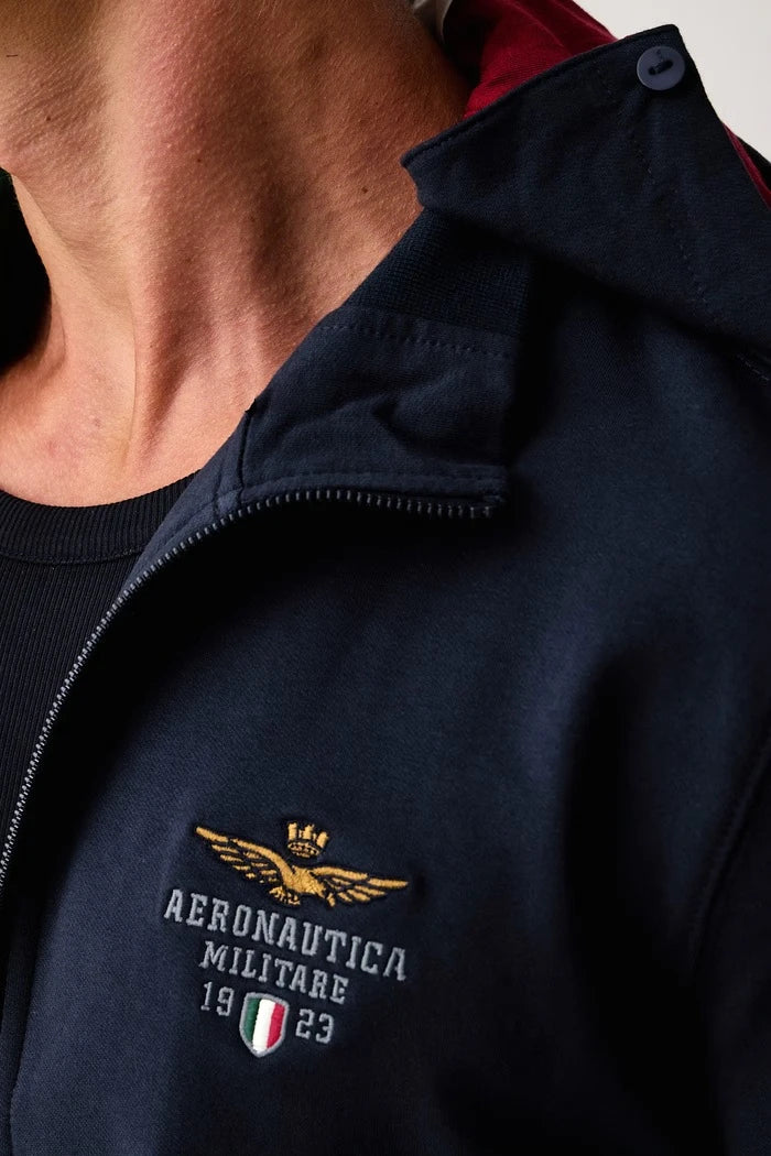 Pamuk ve elastanlı fermuarlı kapüşonlu erkek sweatshirt