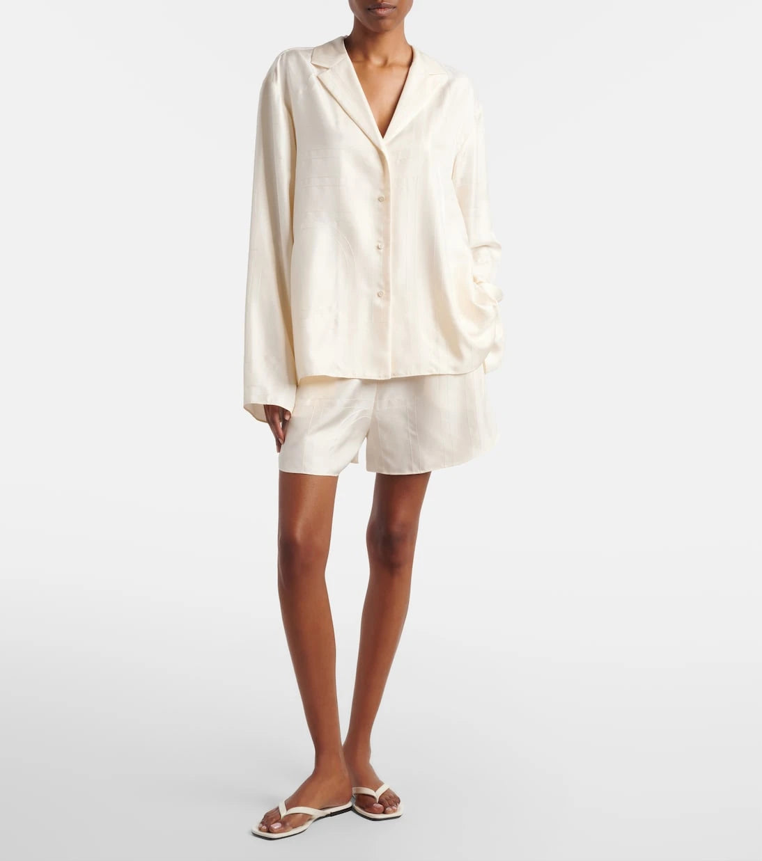 Toteme - Embroidered silk satin pajama shorts