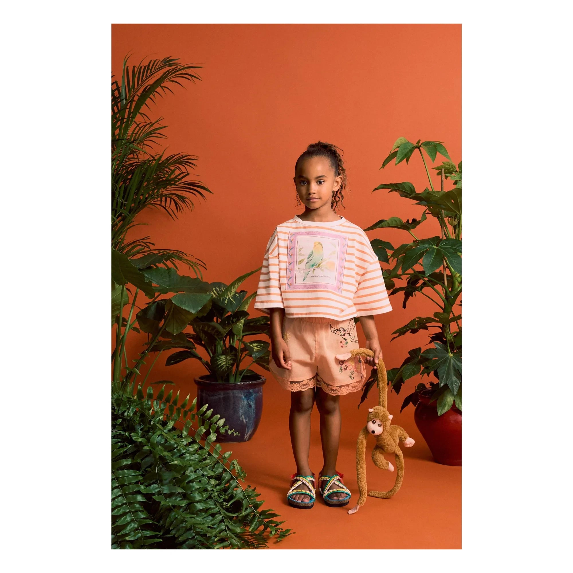 Maison Mangostan - Bird embroidered shorts | Orange