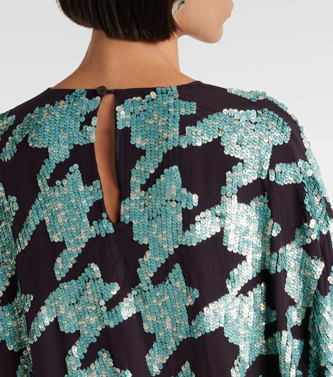 Dries Van Noten - سويت شيرت حرير بنقشة الكاروهات المُرَصَّعة بالترتر