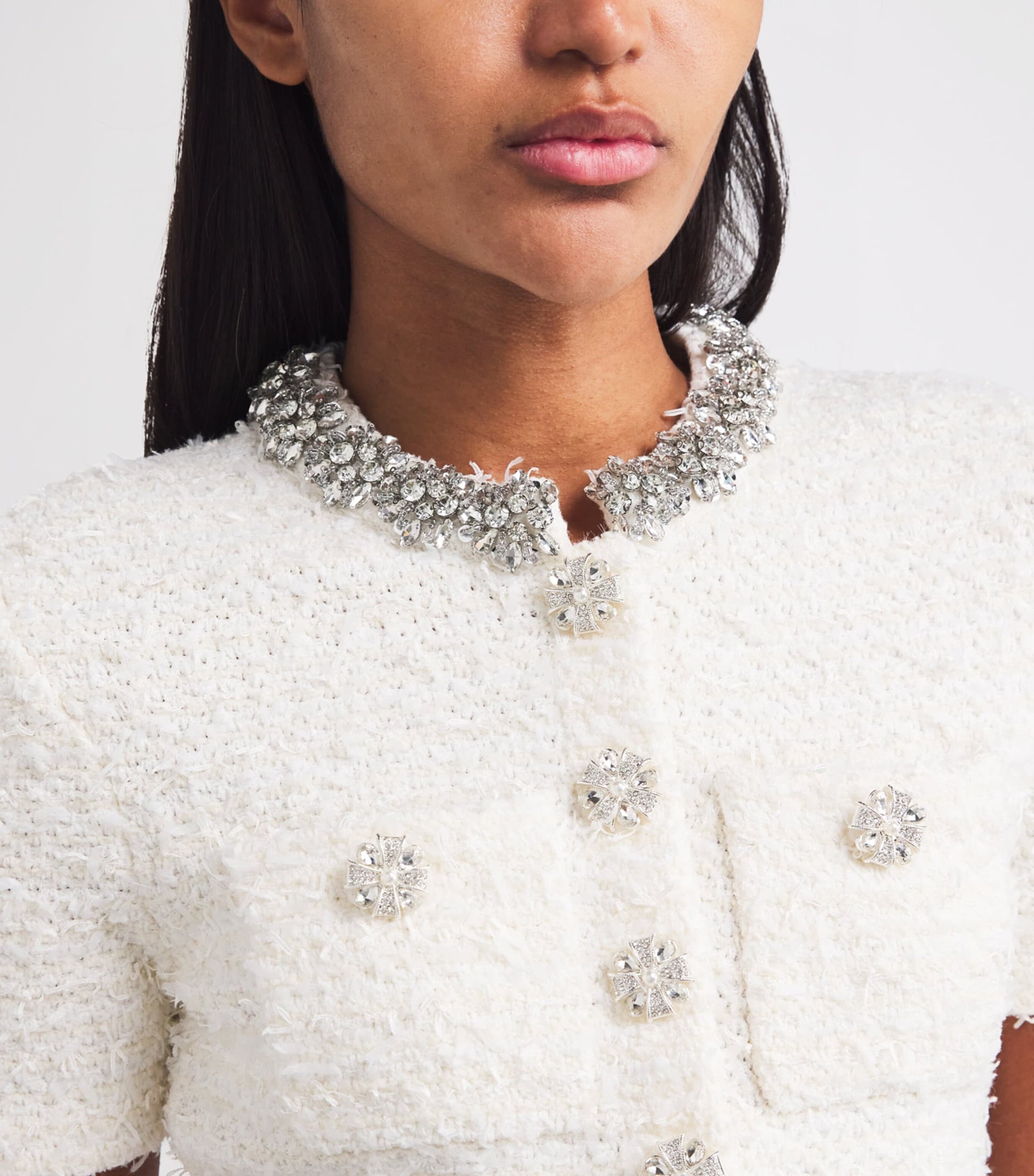 Self-Portrait Ivory Textured-Knit Mini Dress