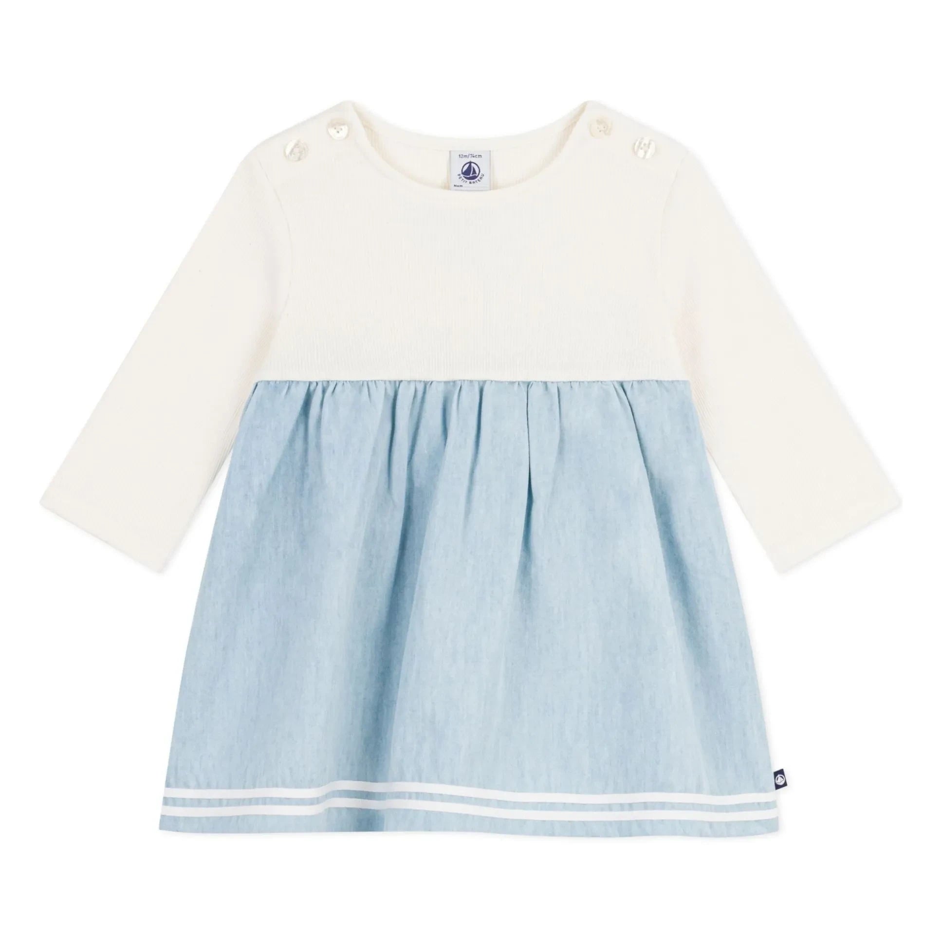 Petit Bateau - Chambray Shirred Dress | Ecru