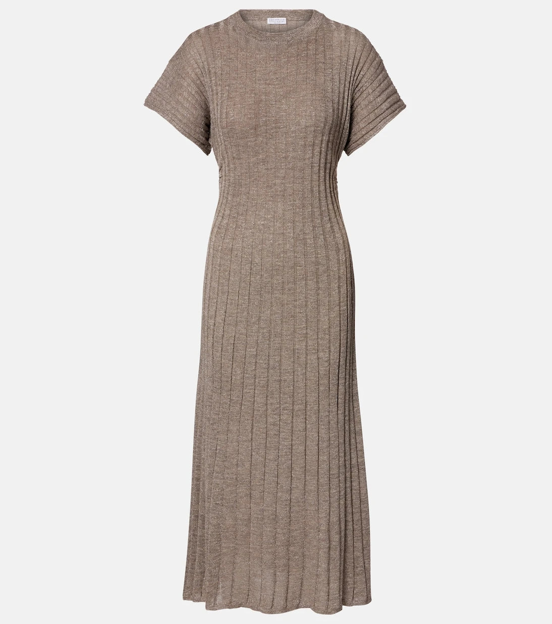 Brunello Cucinelli - Ribbed-knit lamé midi dress