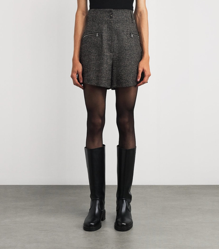 Brown Wool-Blend Herringbone Shorts