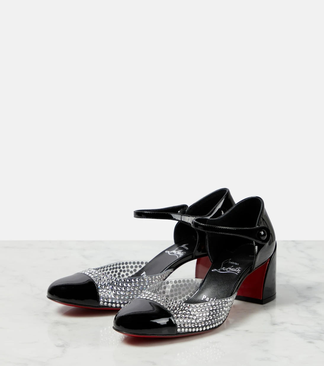 Christian Louboutin - Crystal-embellished patent leather pumps