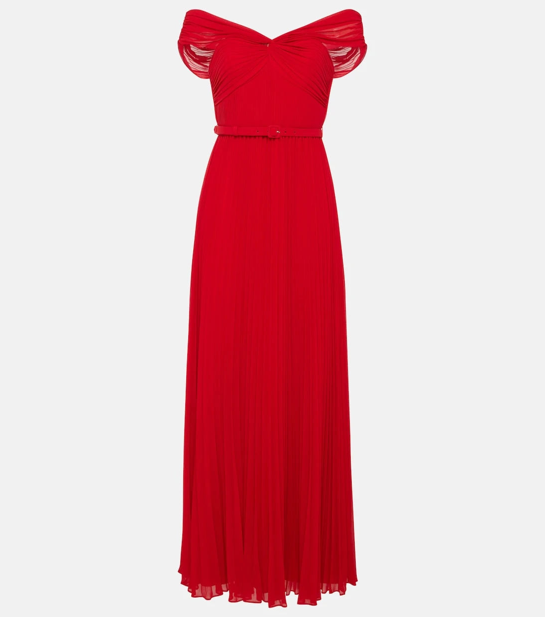 Self-Portrait - Pleated off-shoulder chiffon gown
