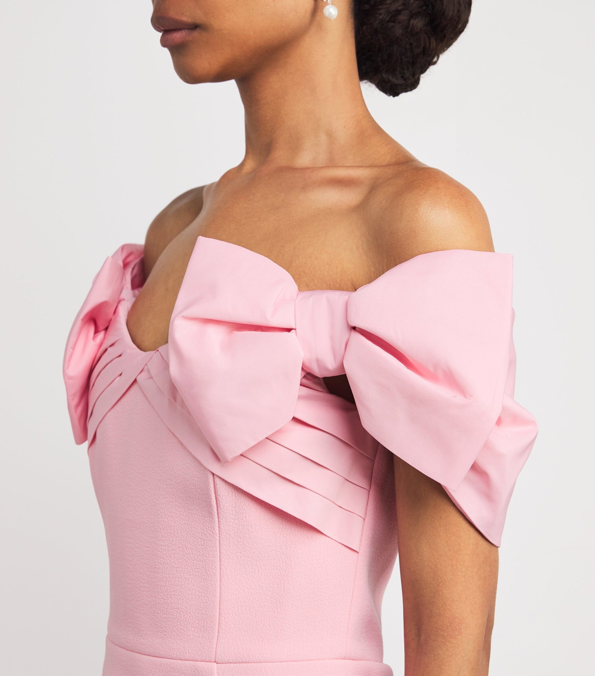 Rebecca Vallance Pink Crêpe Bow-Detail Isabella Midi Dress