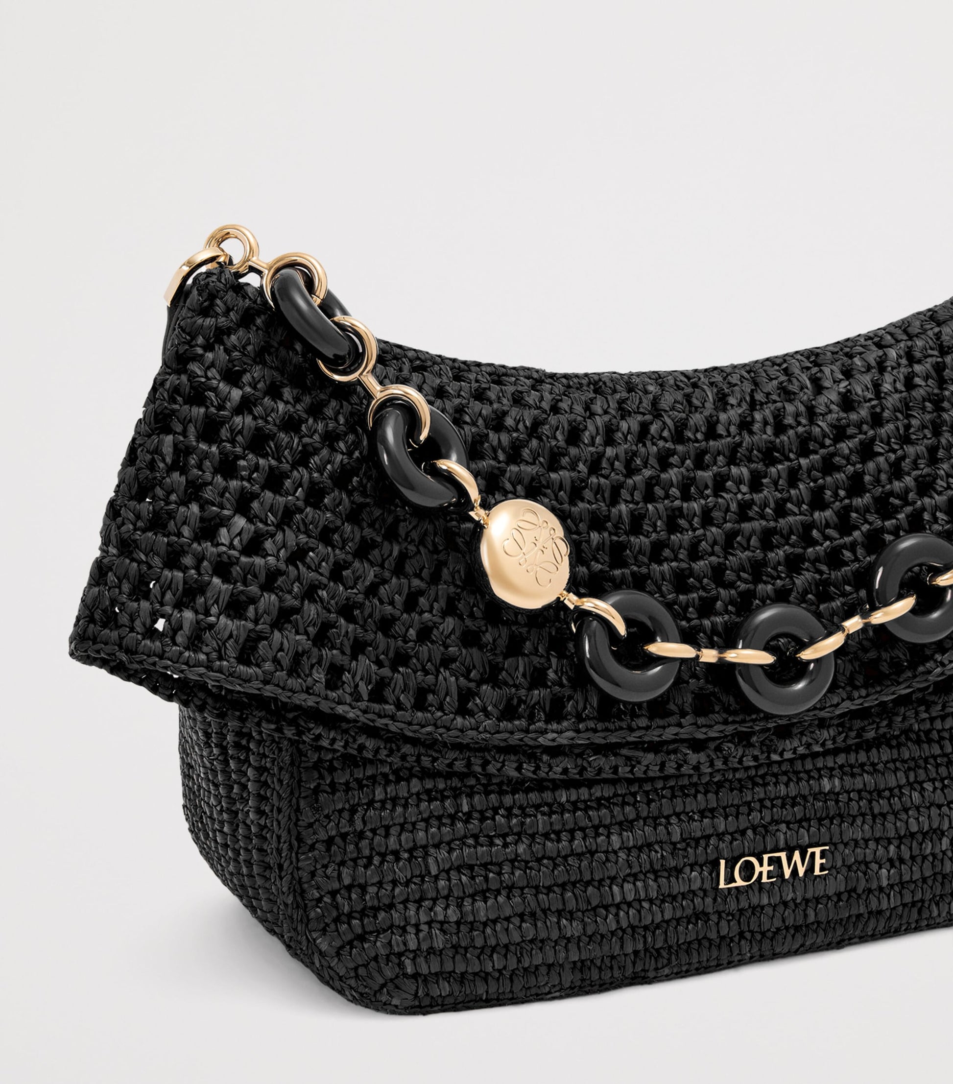 LOEWE Black x Paula's Ibiza Medium Raffia Ola Shoulder Bag