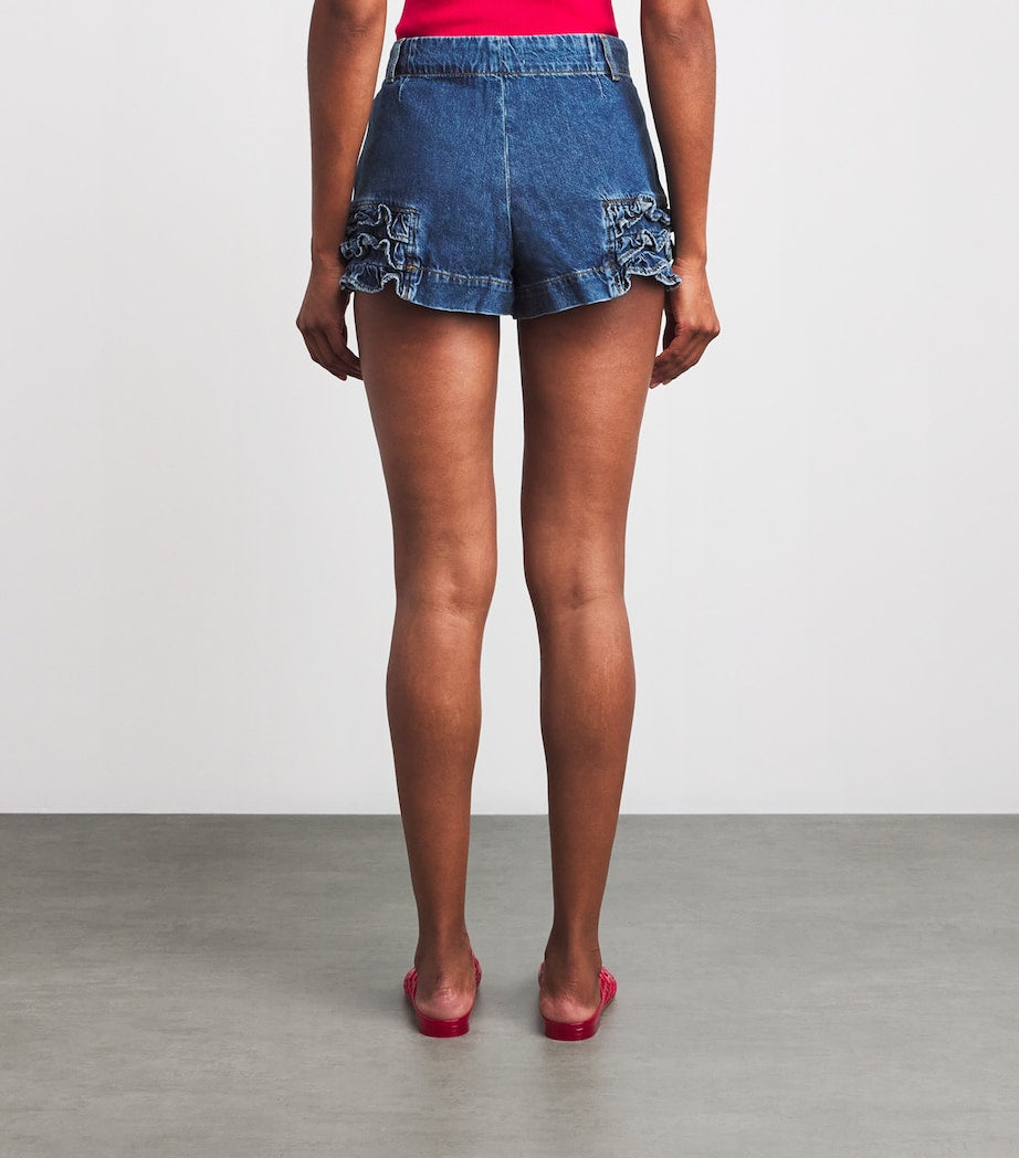 Sandro Paris Blue Denim Ruffle Shorts