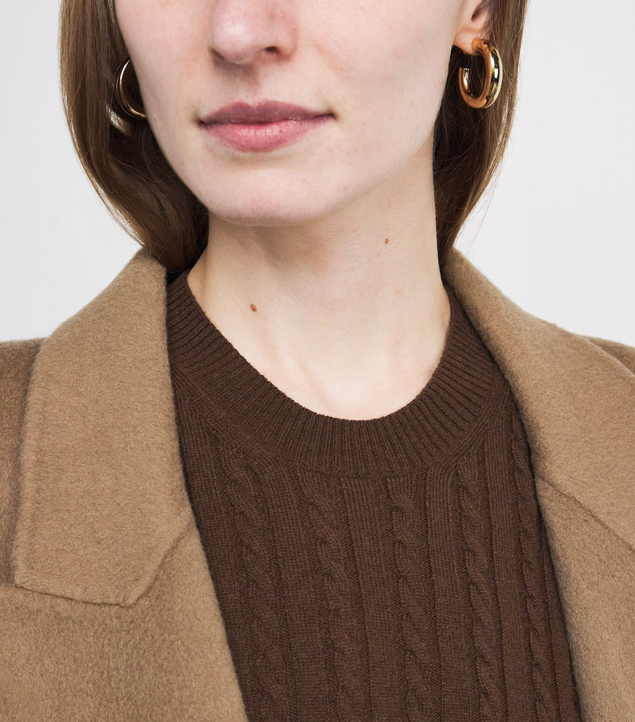 ME+EM Brown Merino Wool-Cashmere Cable-Knit T-Shirt