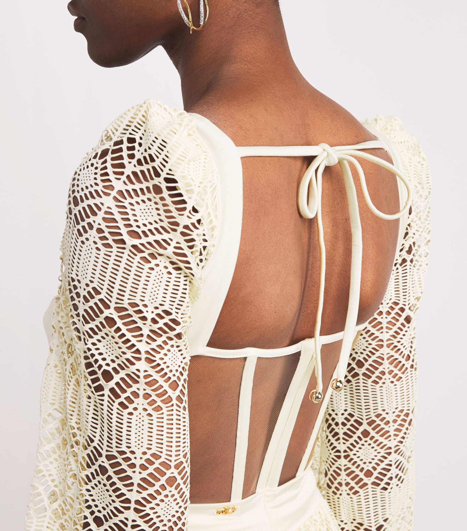 White Crocheted Corseted Maxi Dress