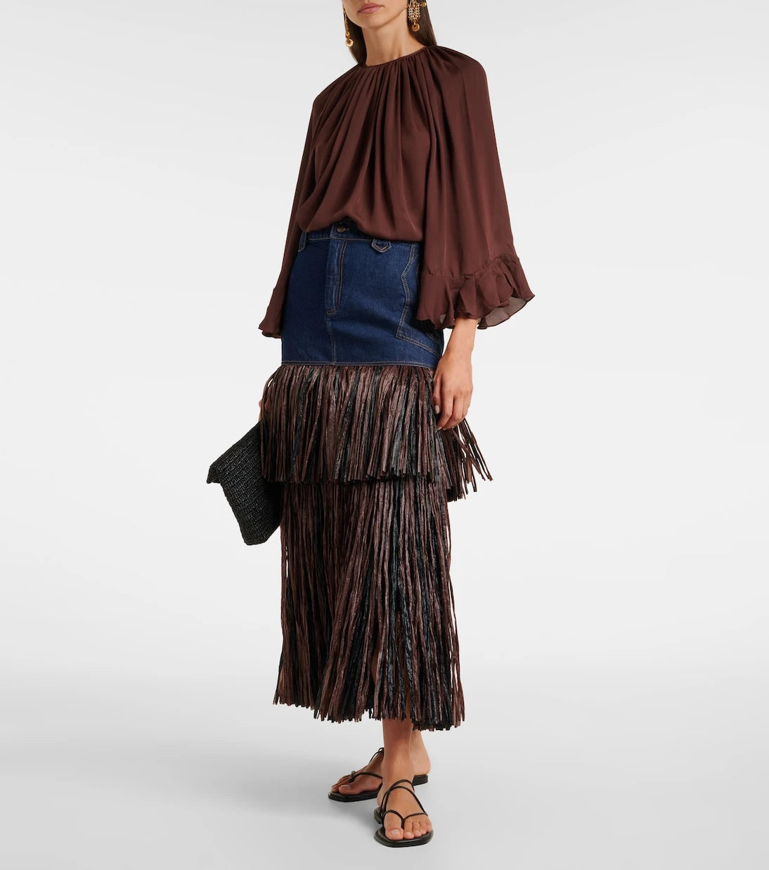 Johanna Ortiz - Fringed denim maxi dress