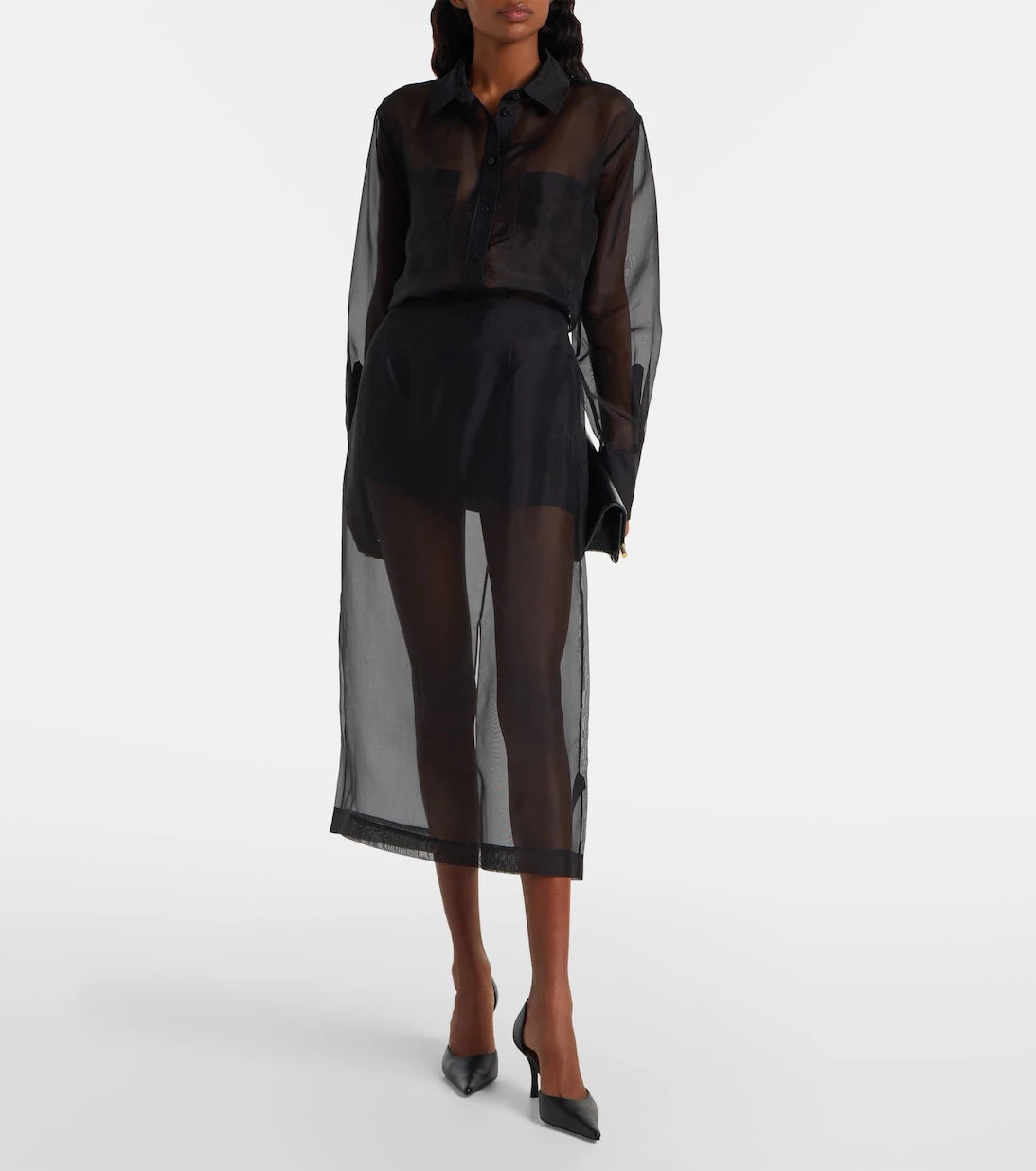 Frame - High-rise silk organza midi skirt