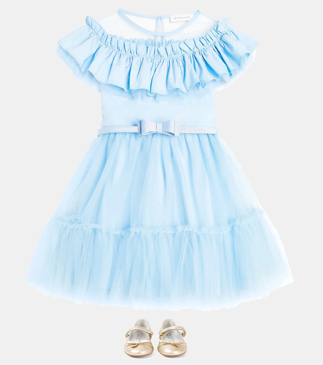 Monnalisa - Ruffled bow-detail tulle dress