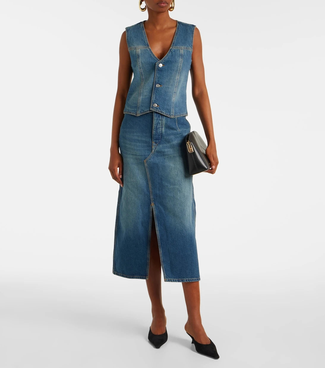 Victoria Beckham - Asymmetric denim midi skirt