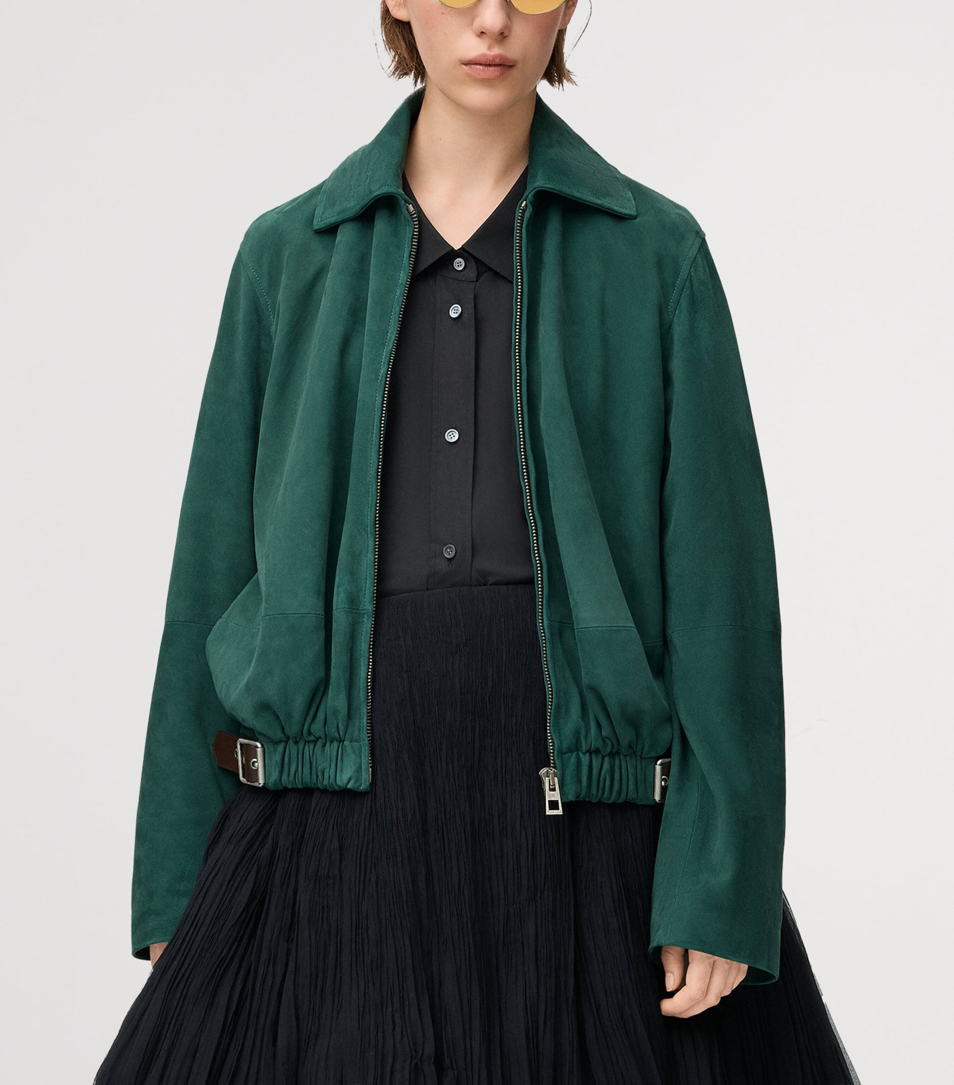 Green Suede Buckled Shirt Jacket