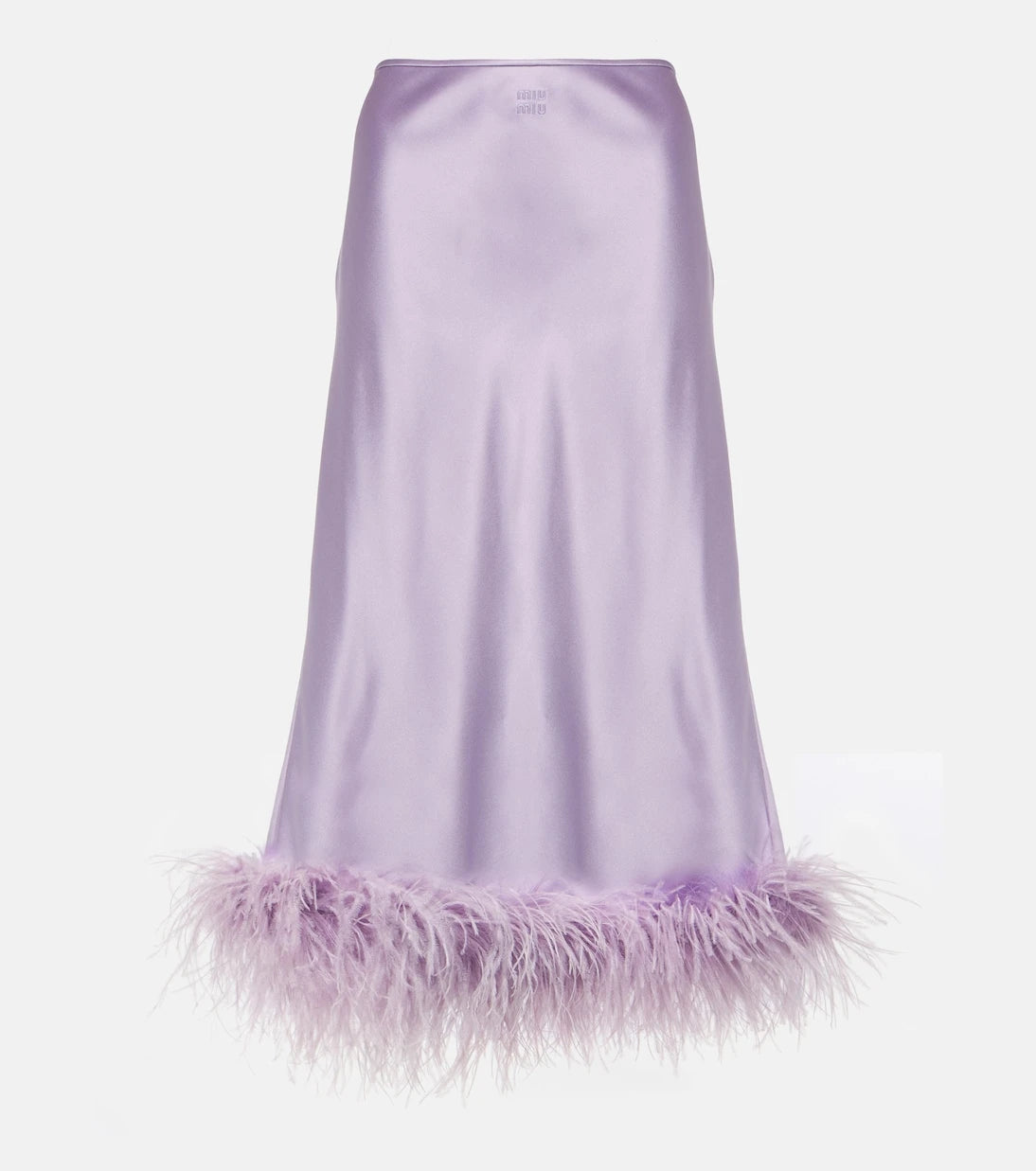 Miu Miu - Feather-trimmed satin midi skirt