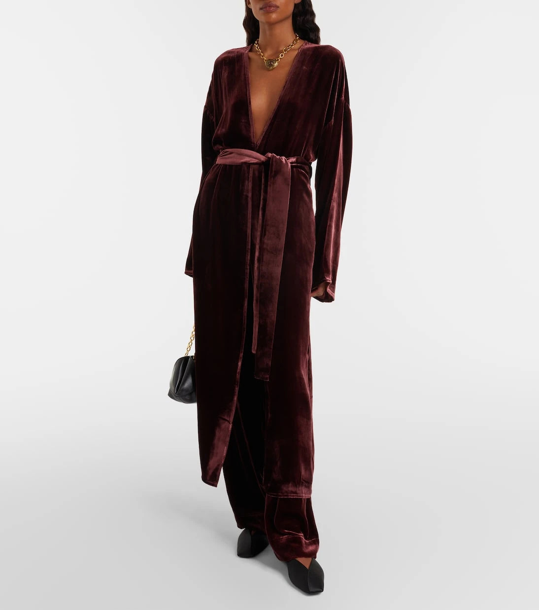 Asceno - Belted velvet midi dress