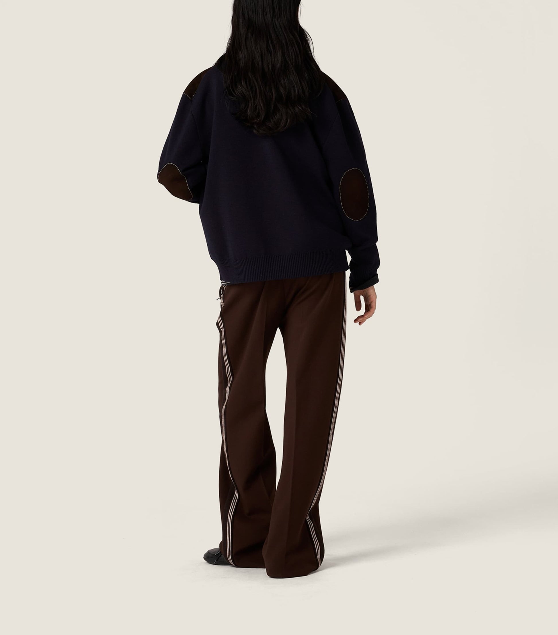 Blue Wool Suede-Trim Cardigan