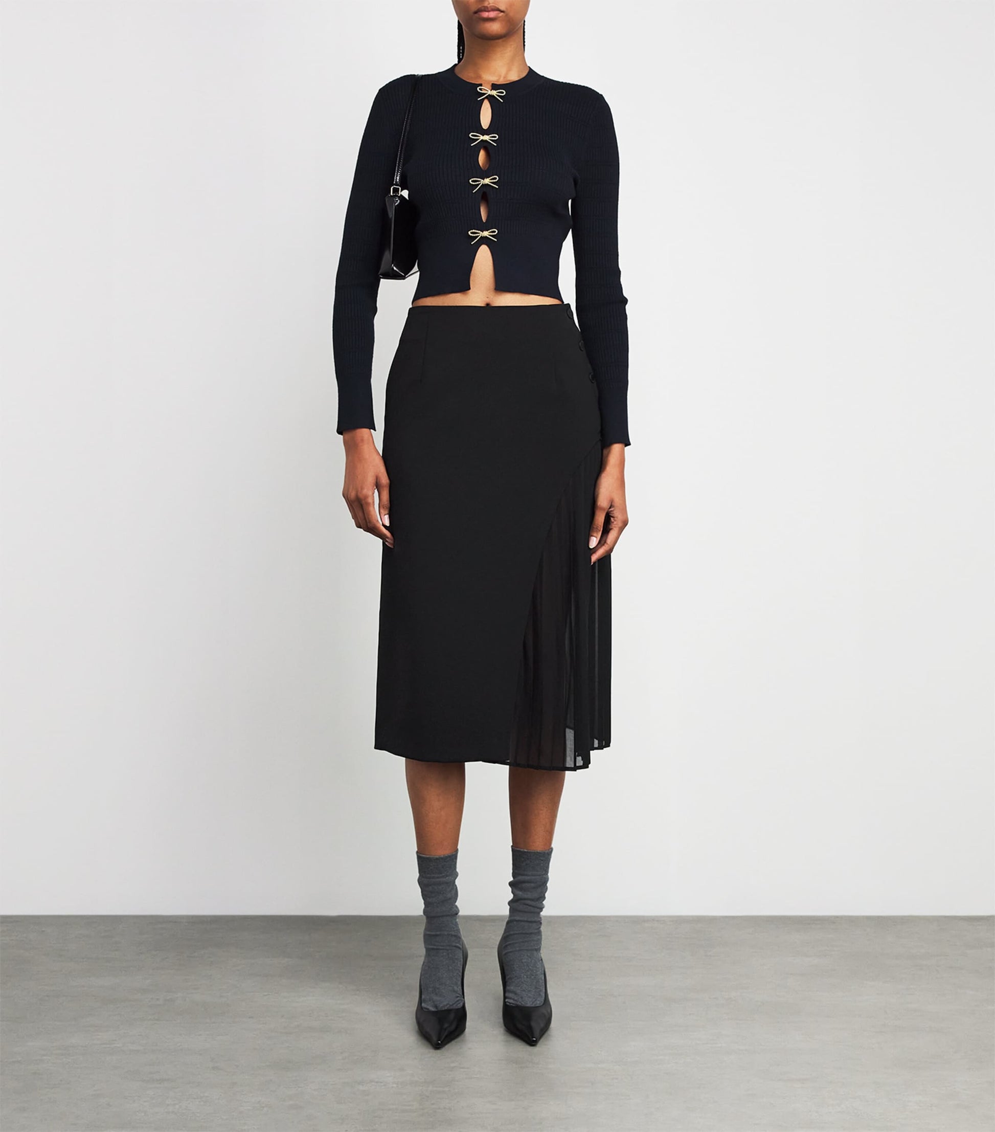 Pleated Panel Midi Skirt