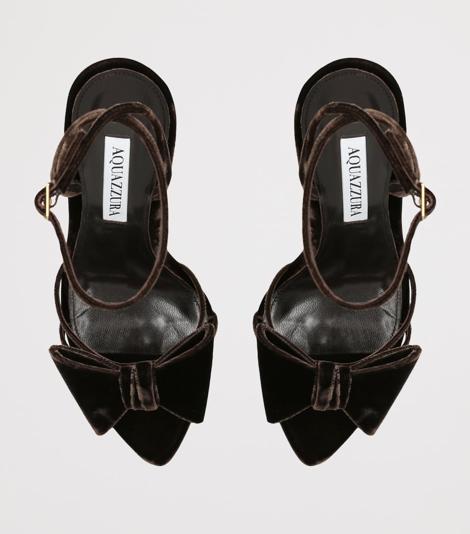 Brown Velvet Bow Tie Heeled Sandals 105