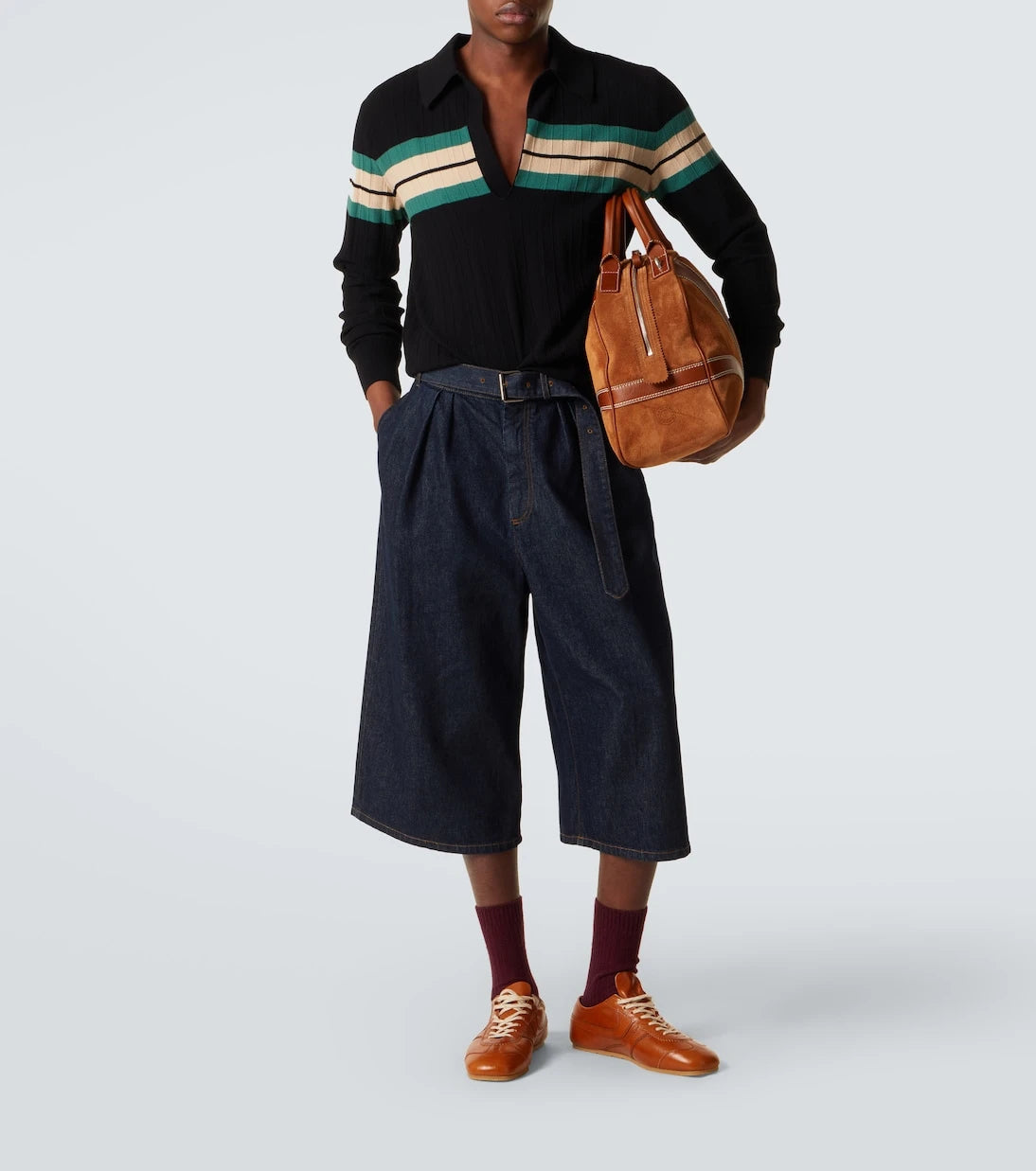Dries Van Noten - Belted denim Bermuda shorts