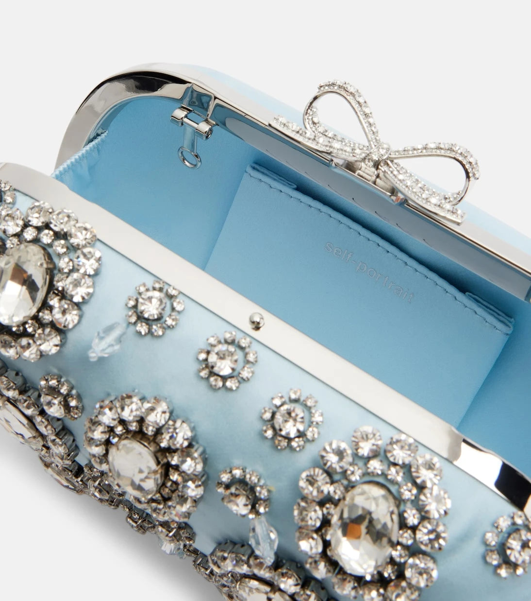 Self-Portrait - Crystal-embellished satin clutch