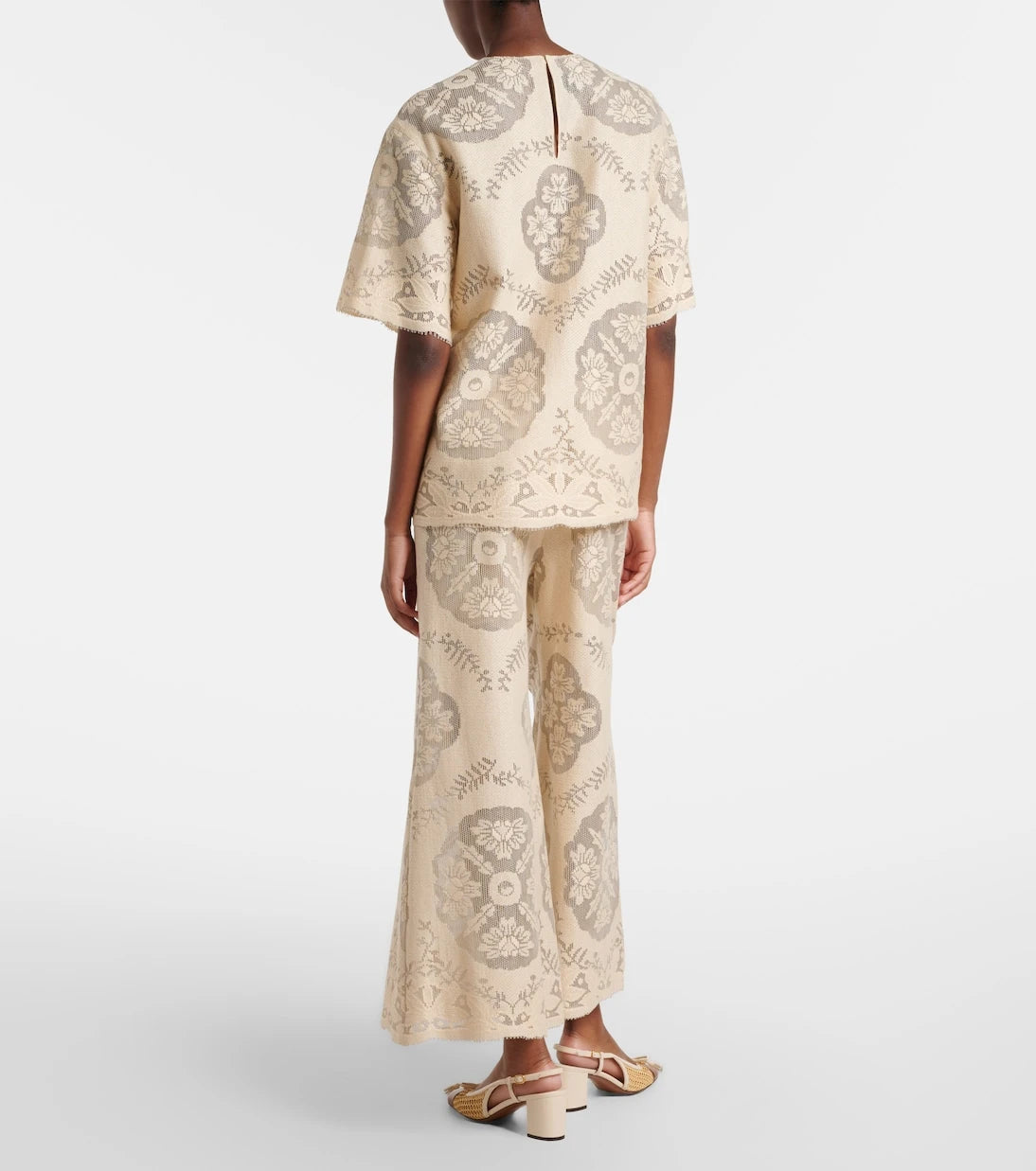 Valentino - Embroidered cotton-blend wide-leg pants