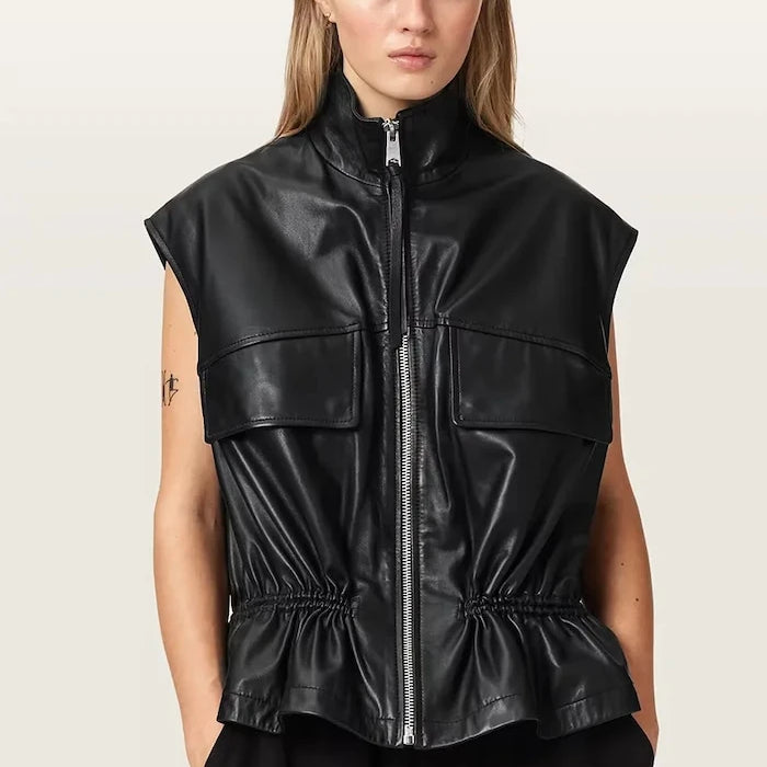 AllSaints Kadın Deri Yelek FLOR
