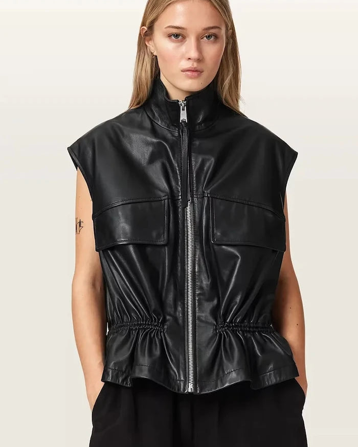 AllSaints Kadın Deri Yelek FLOR