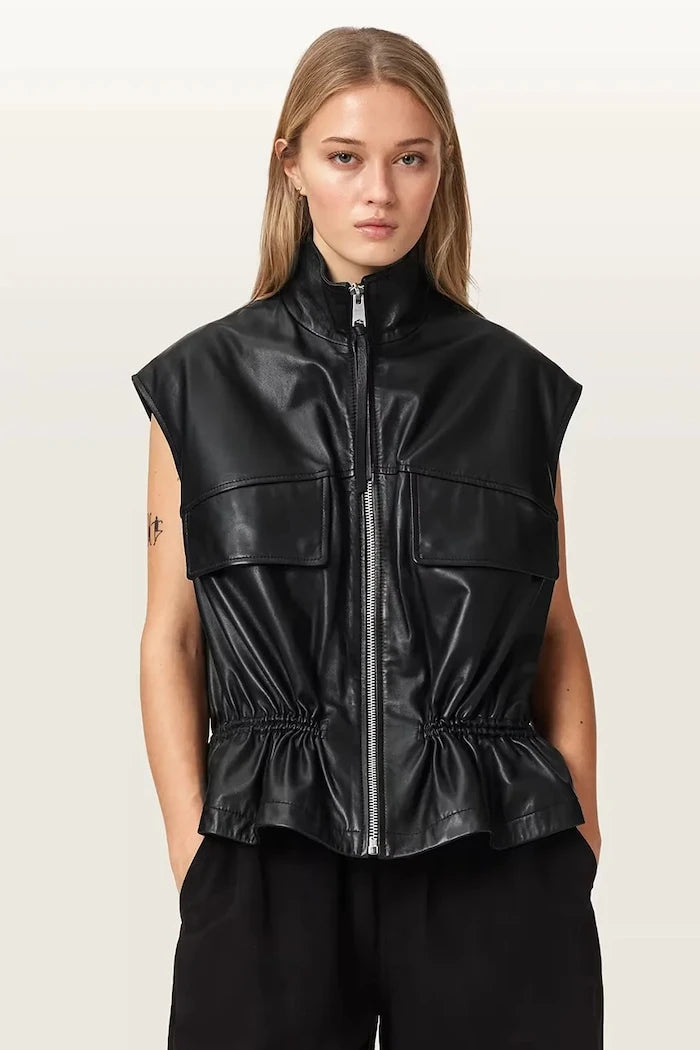 AllSaints елек дамски от кожа FLOR