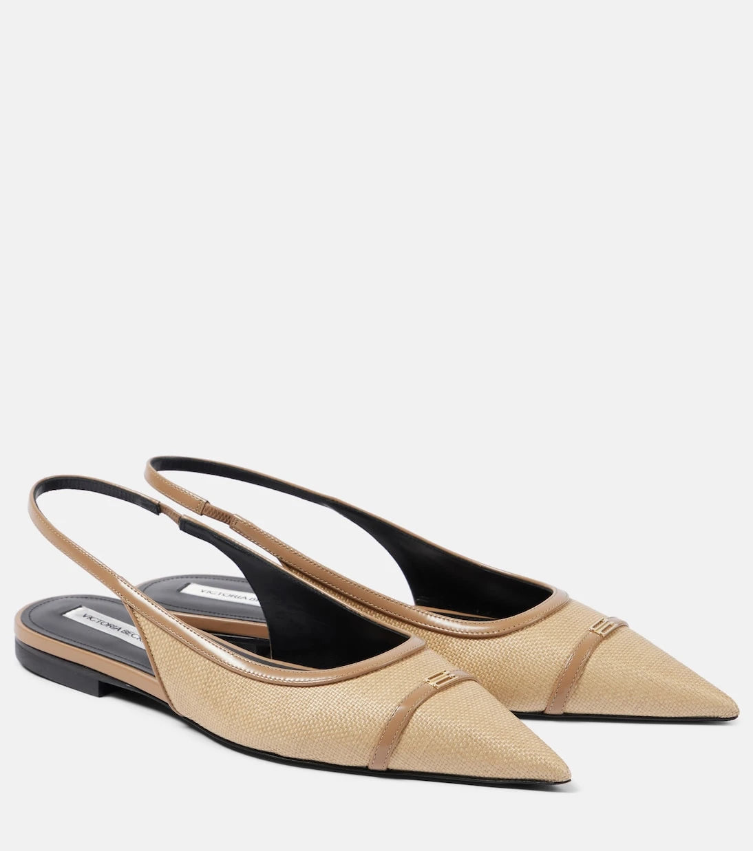 Victoria Beckham - Leather-trimmed raffia slingback flats