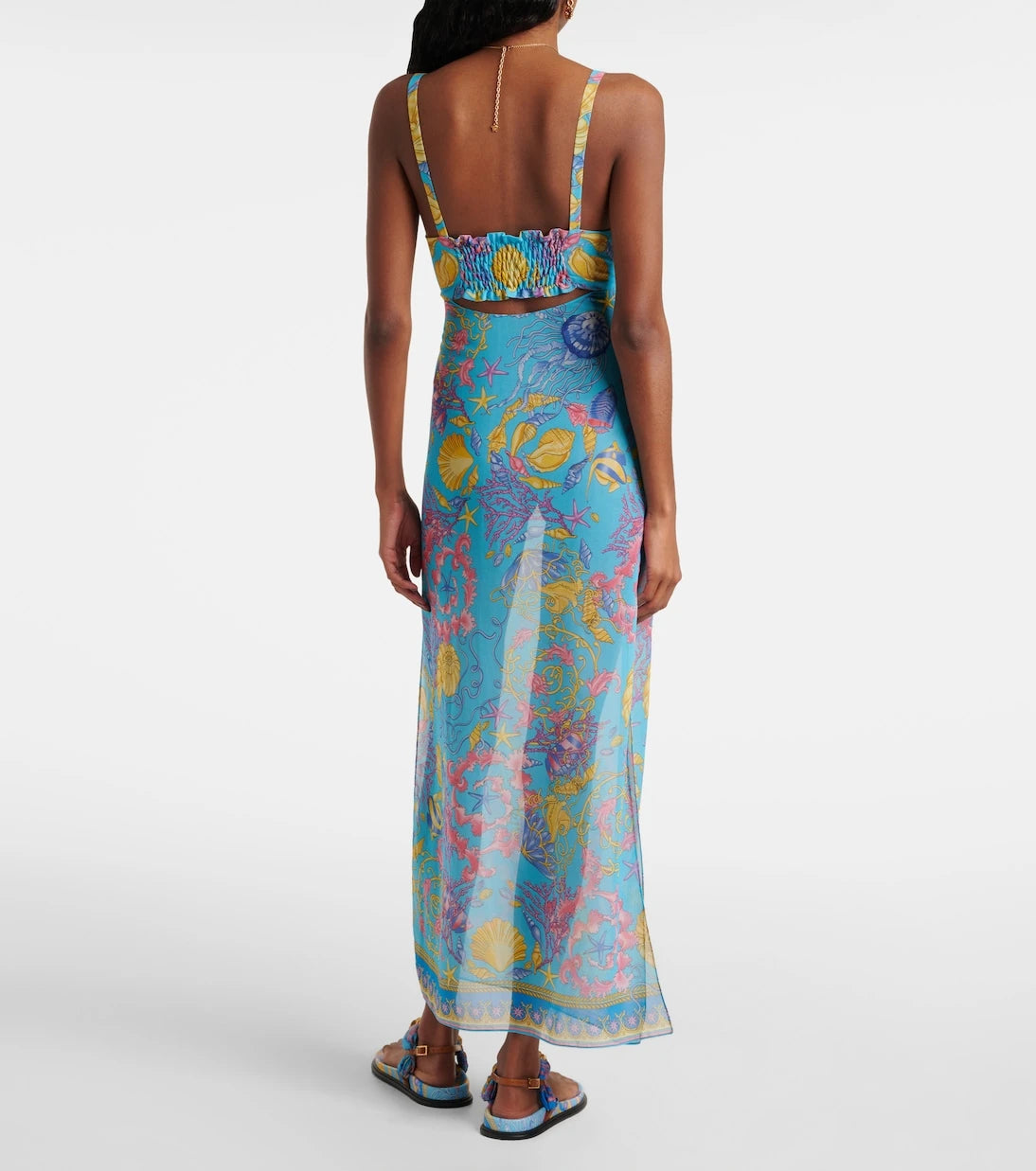 Versace - Printed cutout semi-sheer maxi dress