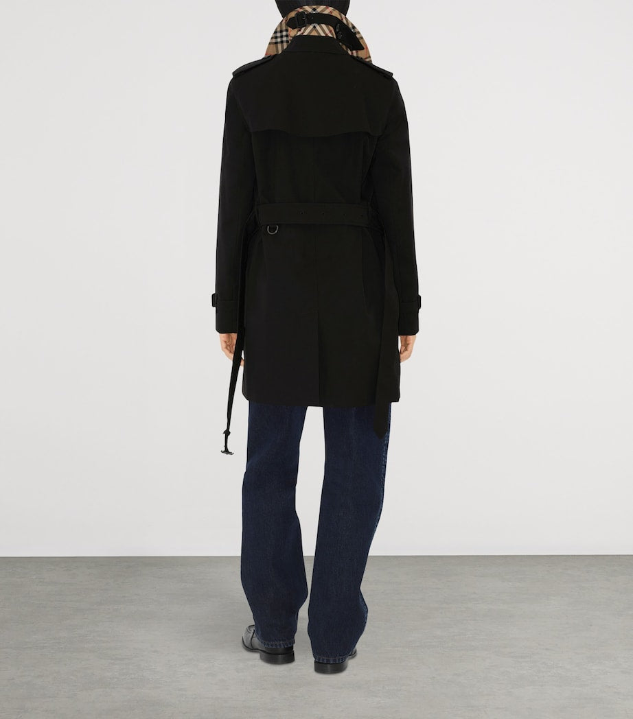 Burberry Black Cotton Short Kensington Heritage Trench Coat