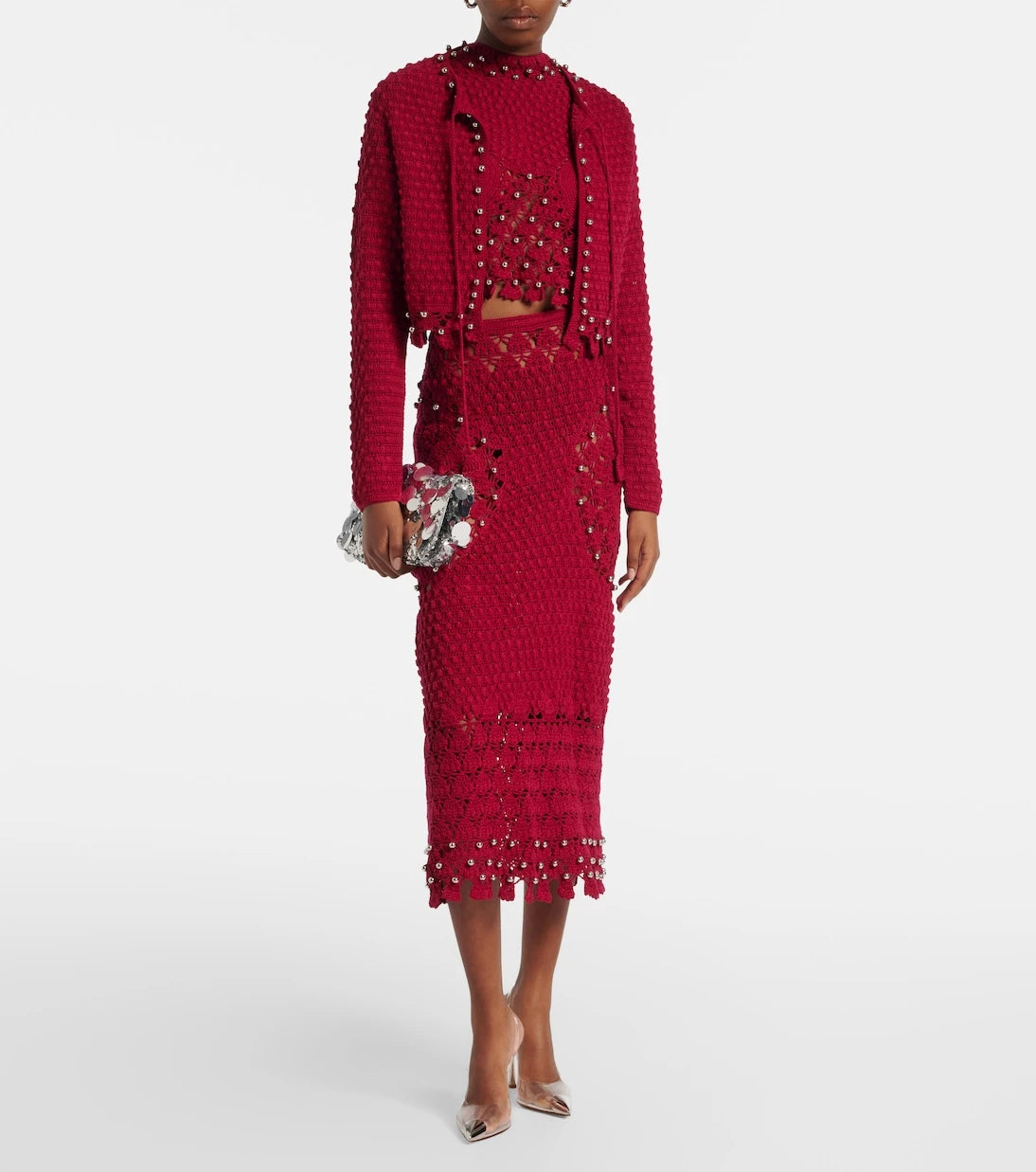 Rabanne - Embellished crochet cotton top