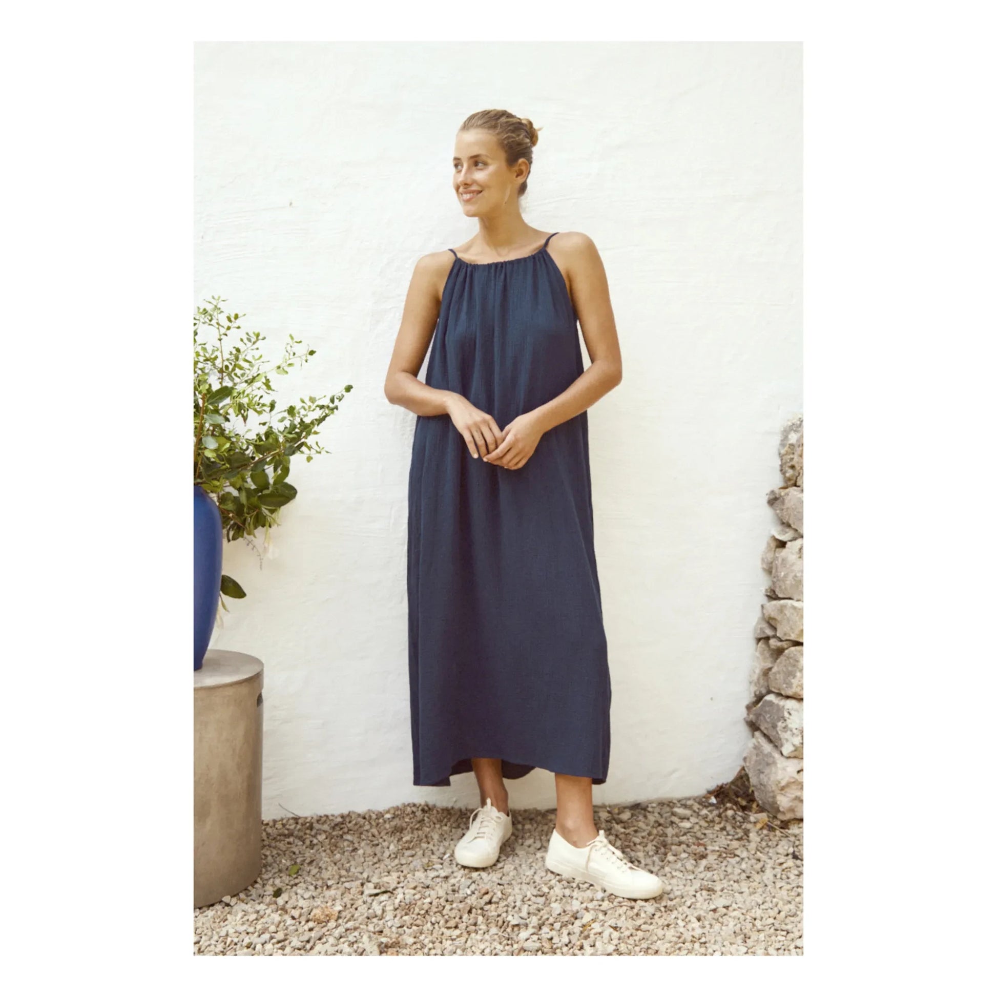 Anja Paris - Cotton Gauze Dress | Navy blue