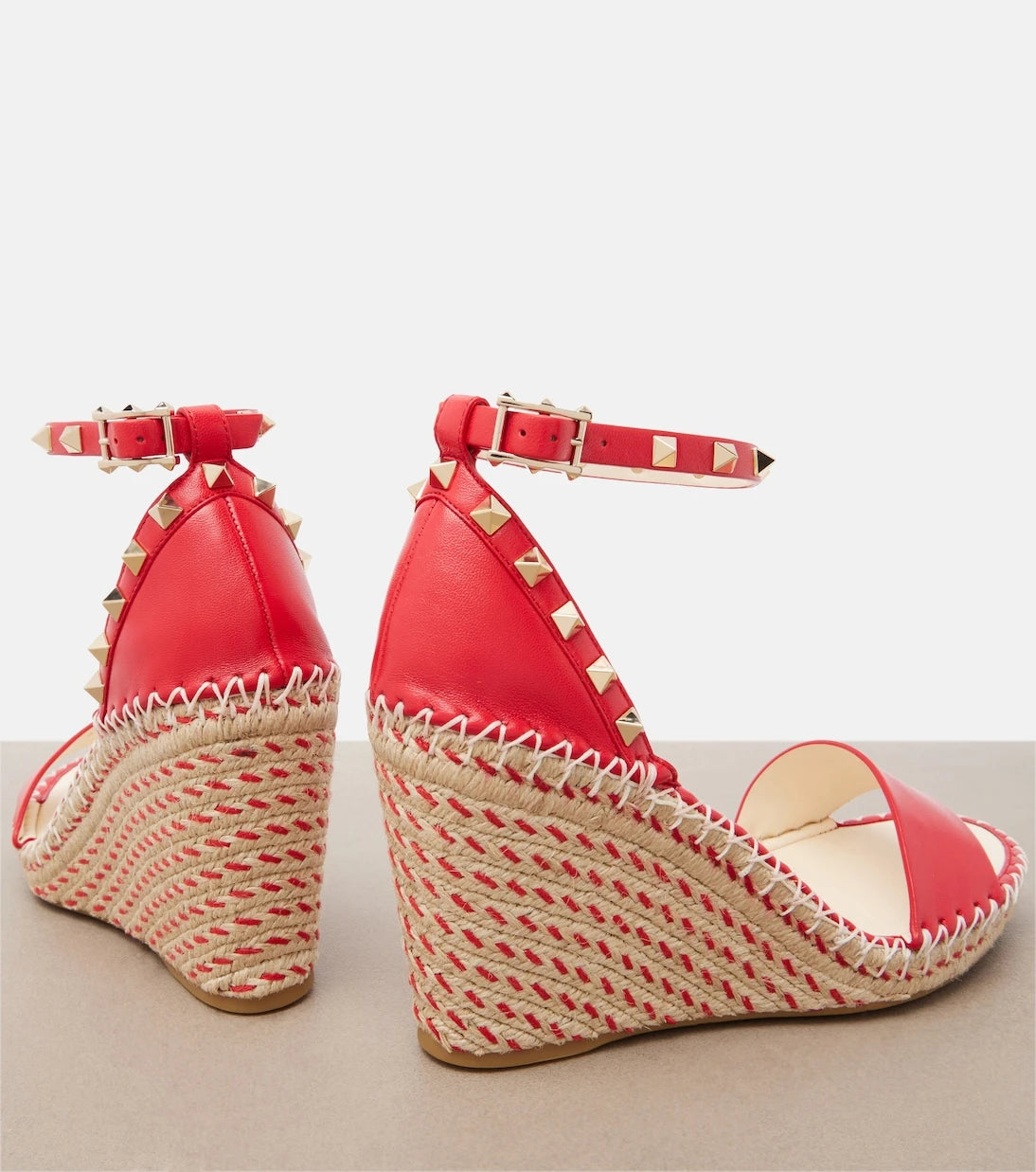 Valentino Garavani - Double Rockstud leather espadrille wedges