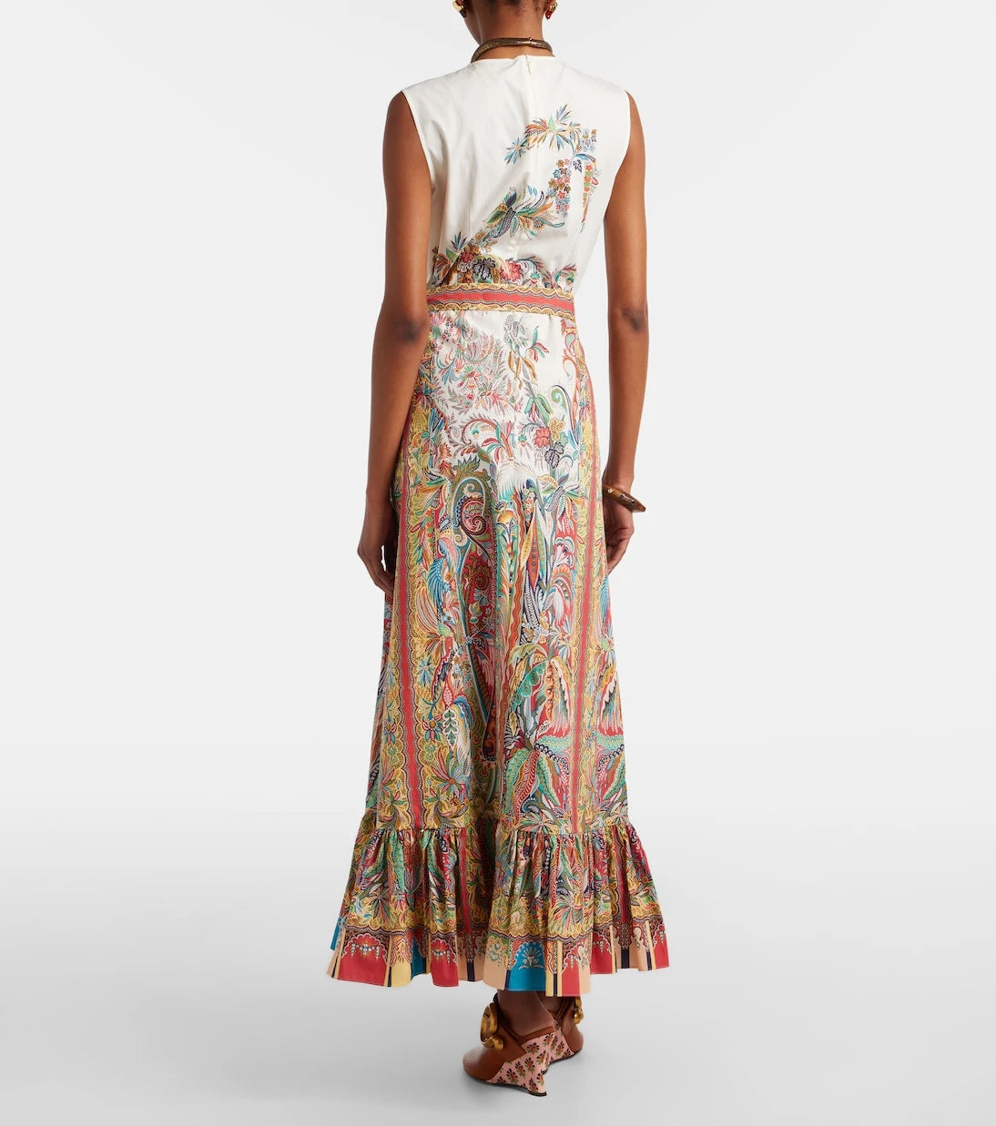 Etro - فستان ماكسي قطني مطبوع بحزام