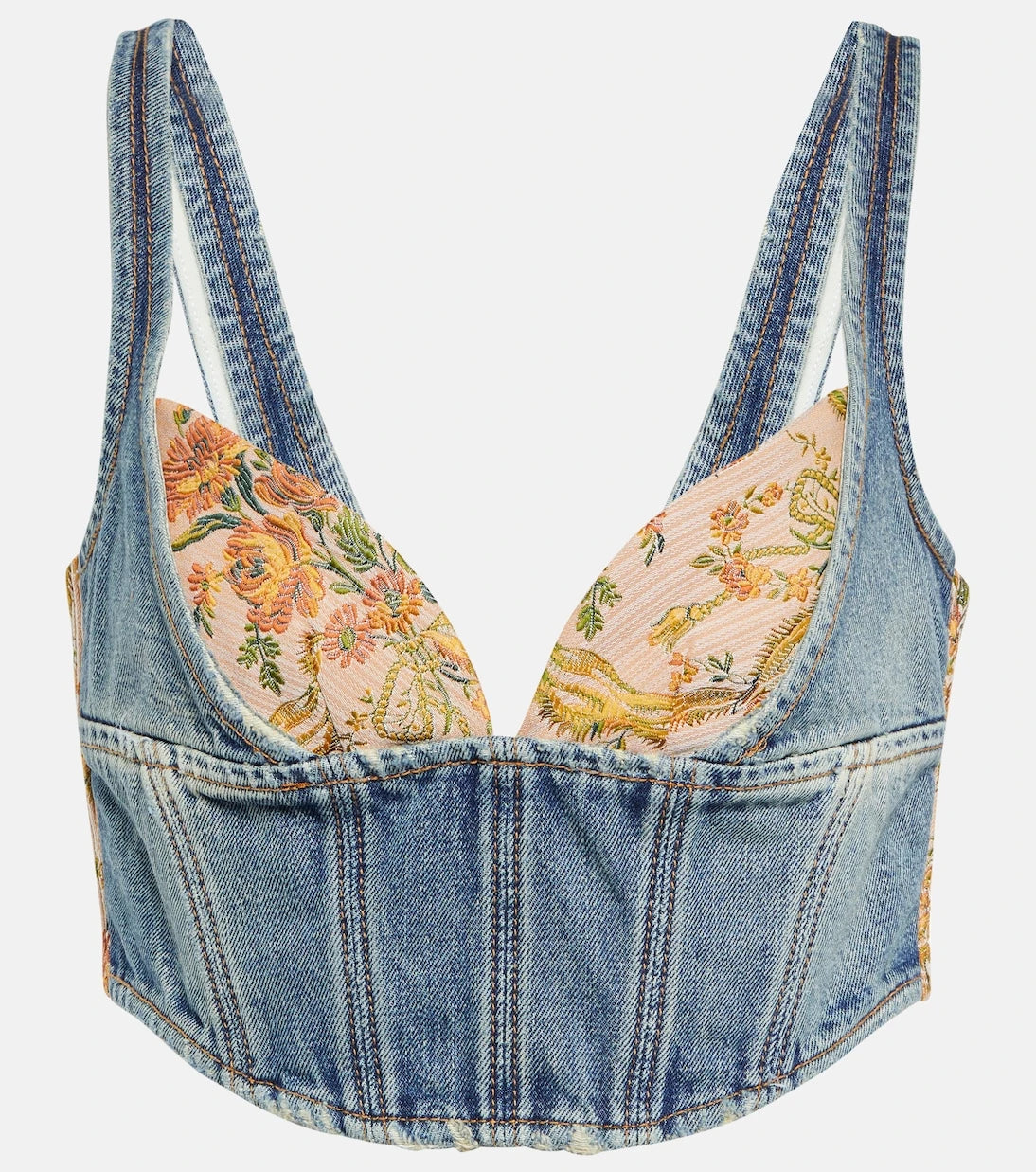 Alessandra Rich - Floral cropped denim bustier top
