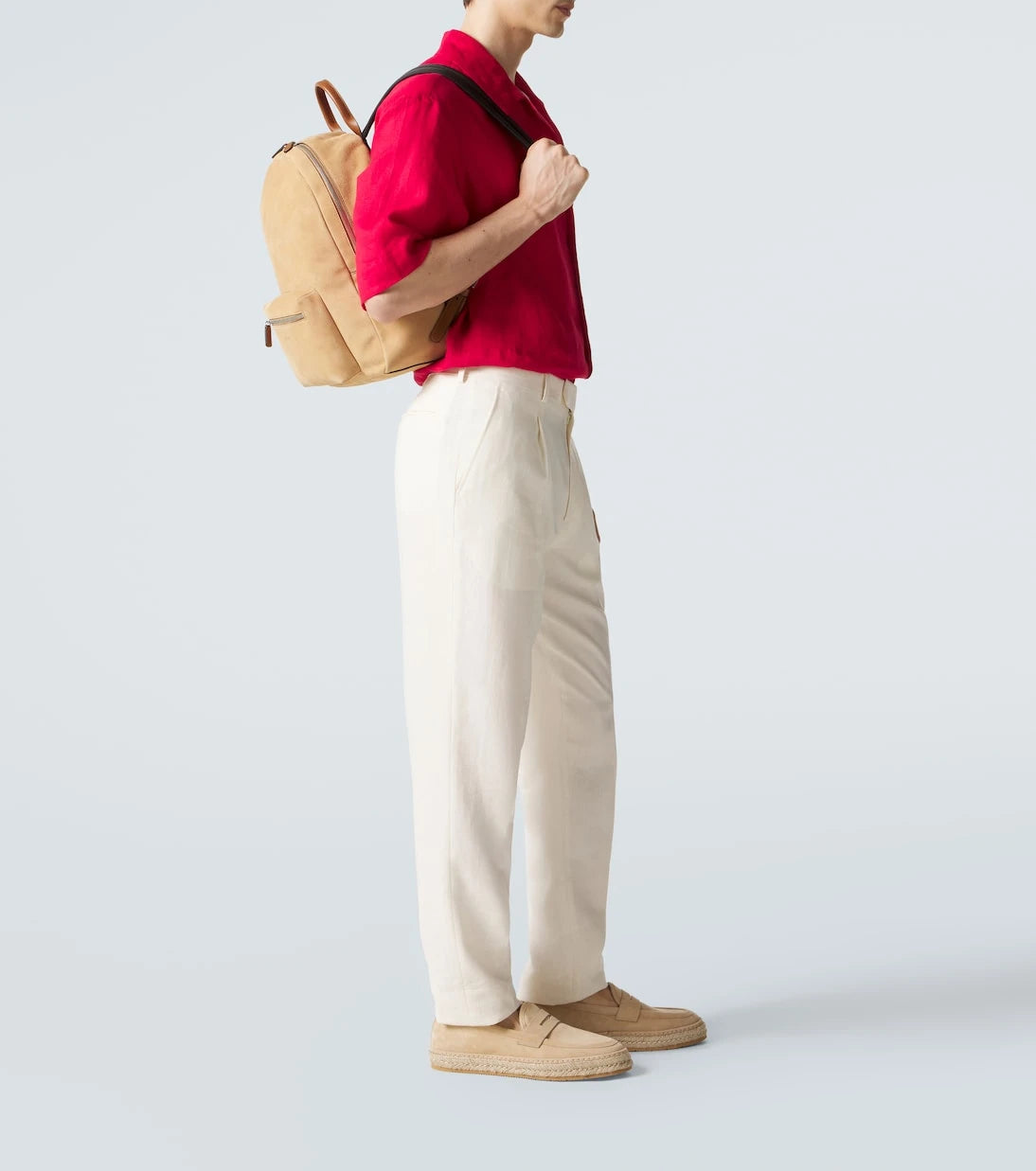 Kiton - Leather-trimmed suede backpack
