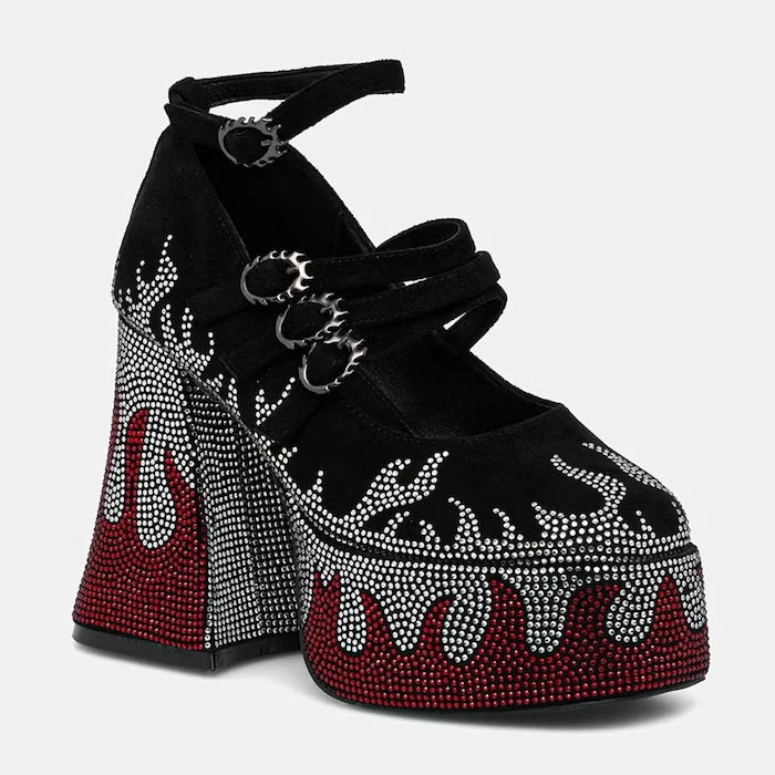 Koi Footwear Kalın Topuklu Blazed Flames Strappy Heels