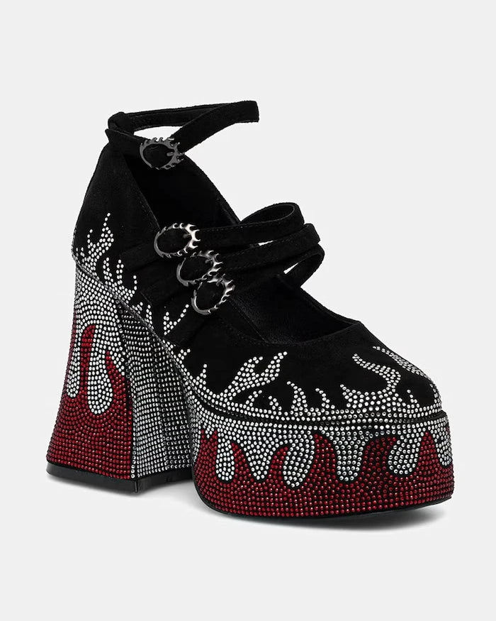 Koi Footwear обувки с дебел ток Blazed Flames Strappy Heels