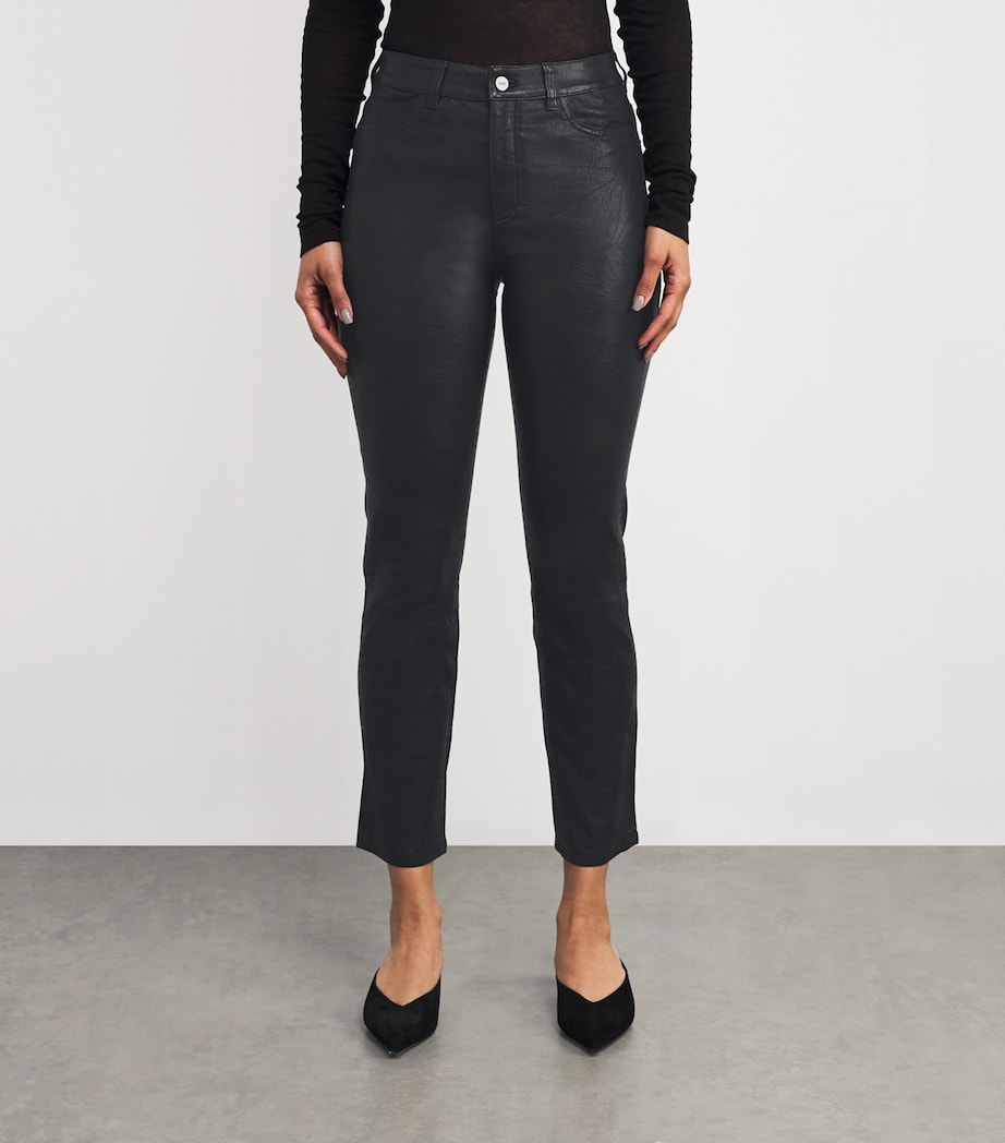 PAIGE Black Leather High-Rise Cindy Trousers