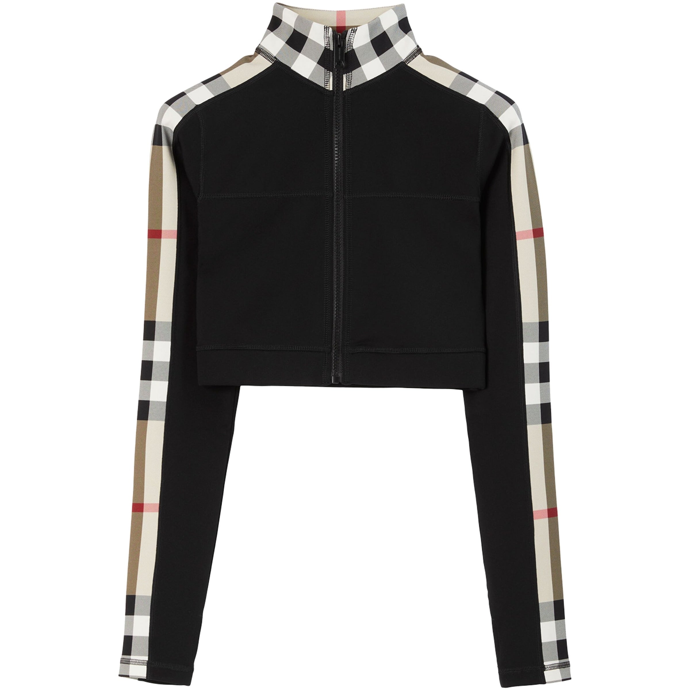 Burberry Black Stretch-Jersey Check Zip-Up Crop Top