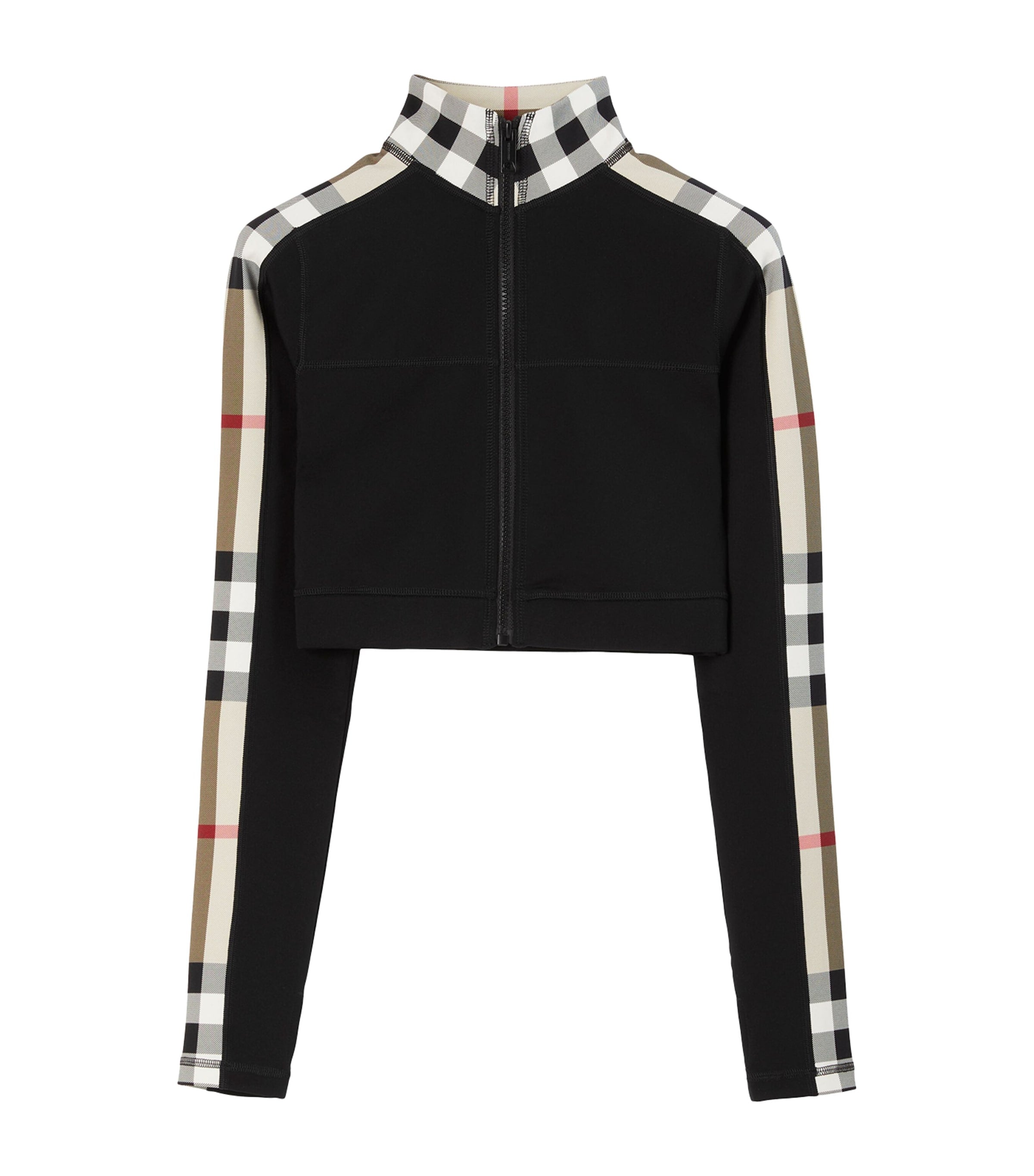 Burberry Black Stretch-Jersey Check Zip-Up Crop Top