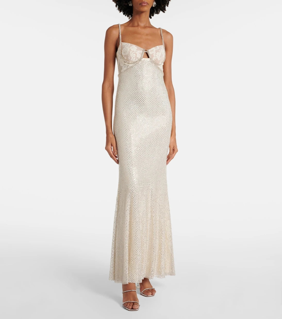 Self-Portrait - Bridal embellished mesh-trimmed gown