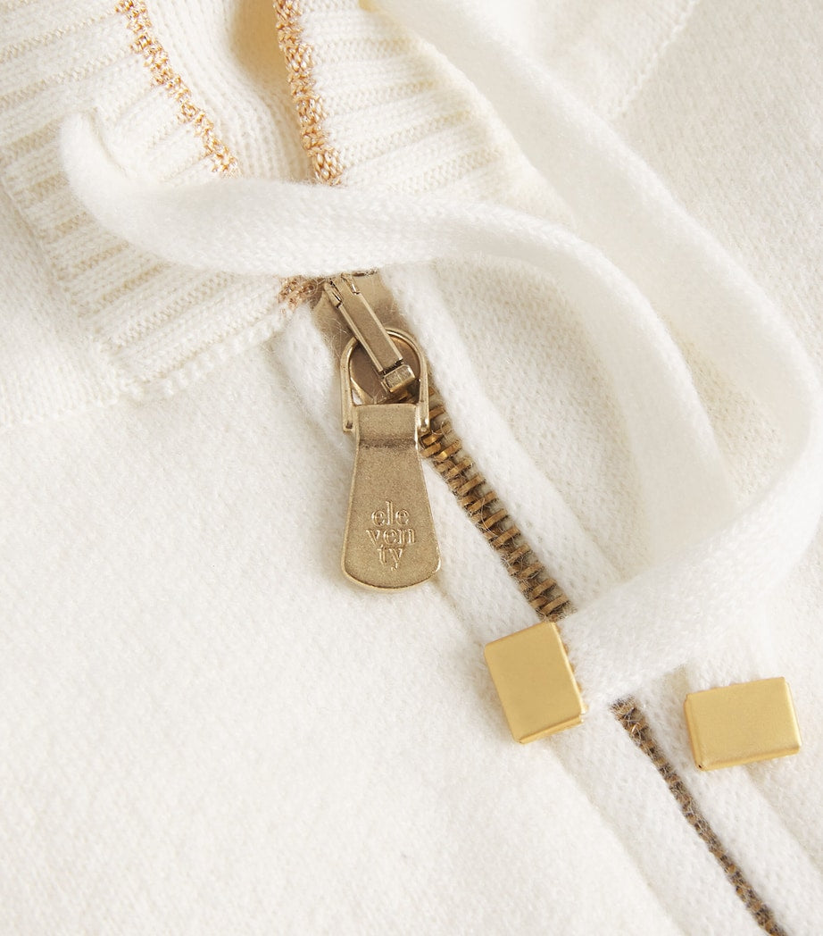 White Cashmere-Cotton Blend Zip-Up Hoodie