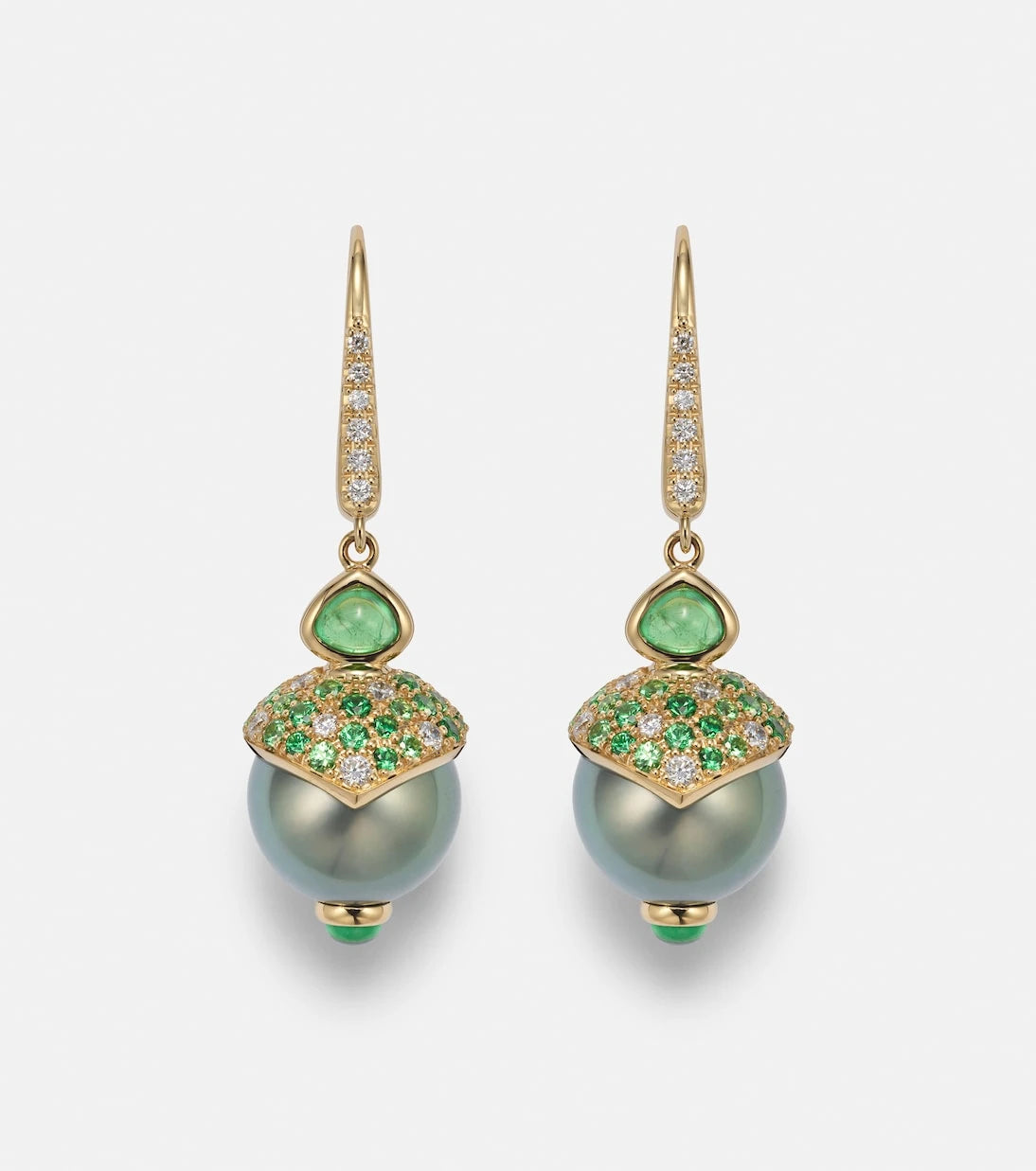 Marina B - 18kt gold drop earrings with gemstones