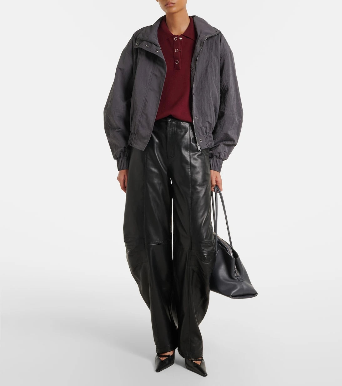 Rotate - Leather barrel-leg pants