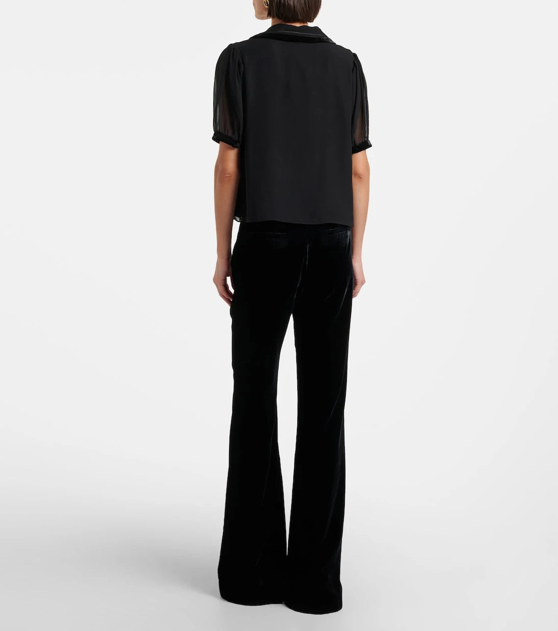 Frame - Sailor velvet-trimmed silk blouse